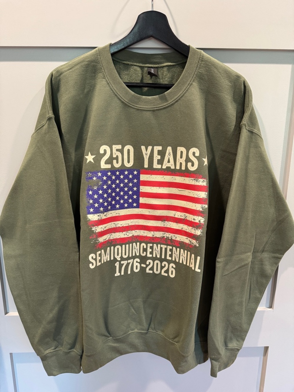 Men's Olive Green Patriotic Semiquincentennial Crewneck Sweatshirt